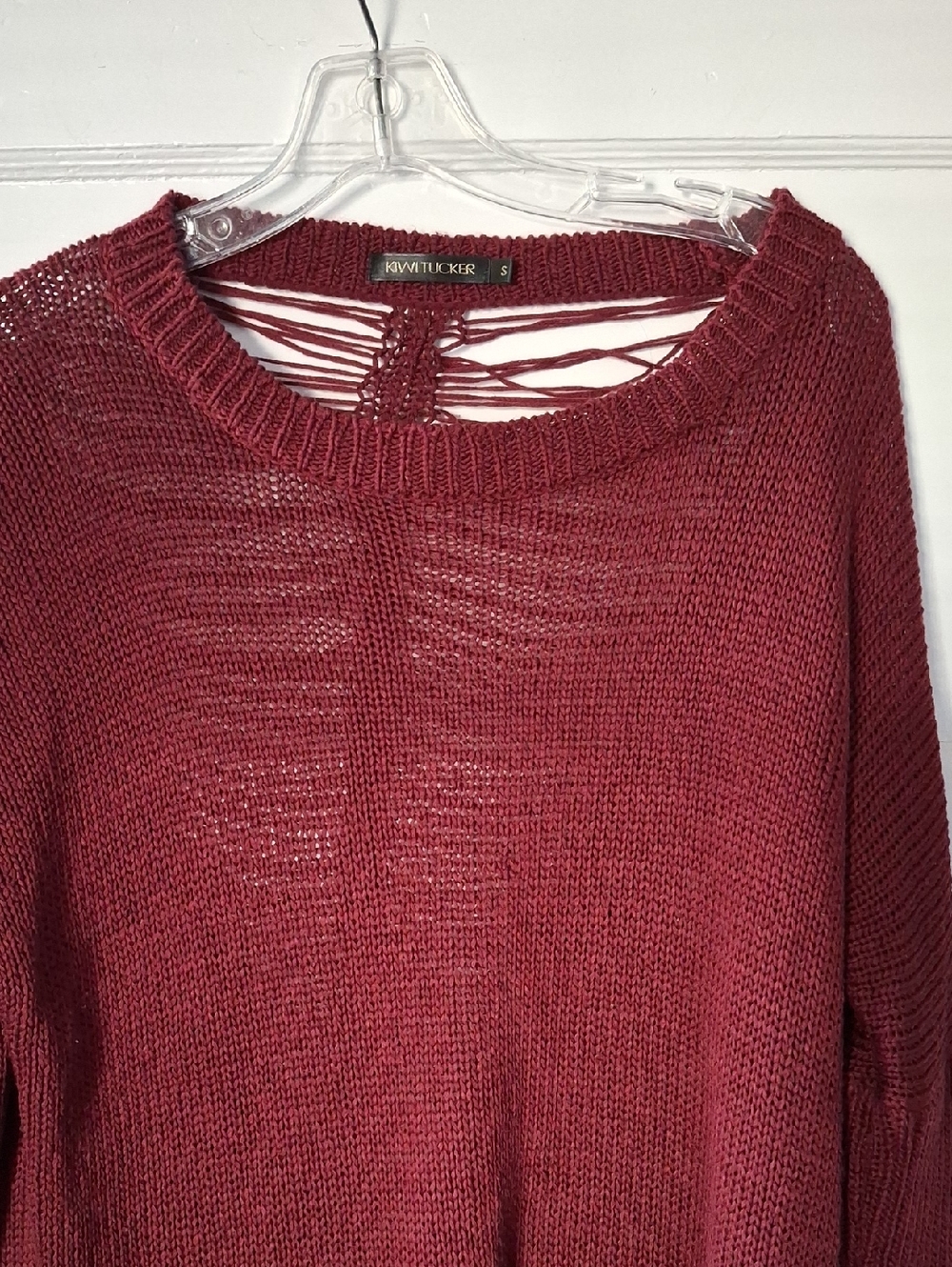 Knit Tucker Burgundy Open-Strap Crewneck Sweater